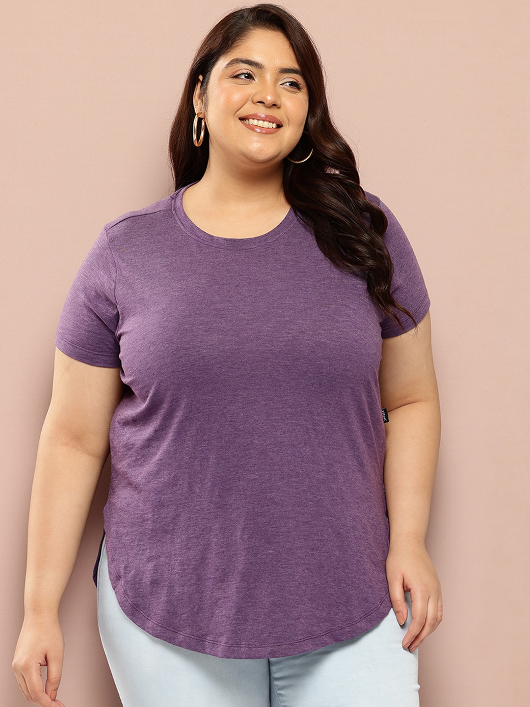 

Sztori Plus-Size Pure Cotton Longline T-shirt, Purple