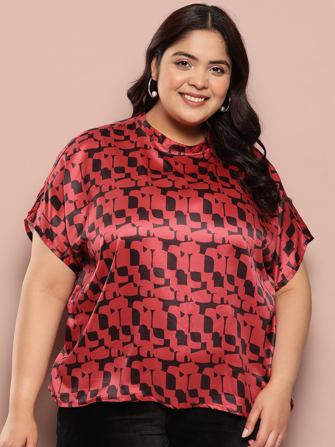 

Sztori Plus Size Printed Top, Red
