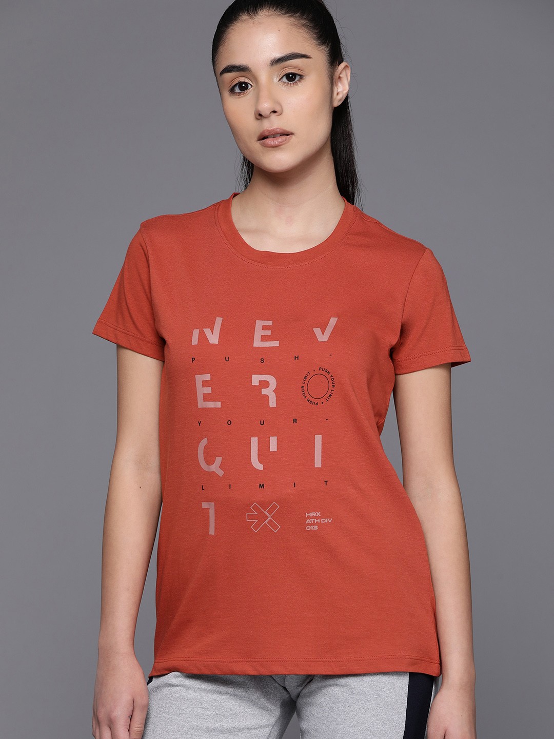 

HRX by Hrithik Roshan Typography Printed Casual T-shirt, Rust