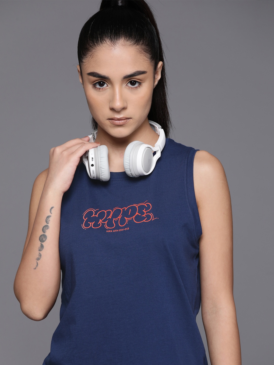 

HRX by Hrithik Roshan Lifestyle Typography Printed T-shirt, Navy blue