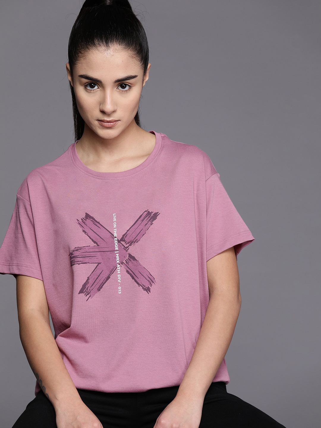 

HRX by Hrithik Roshan Women Typography Printed T-shirt, Mauve