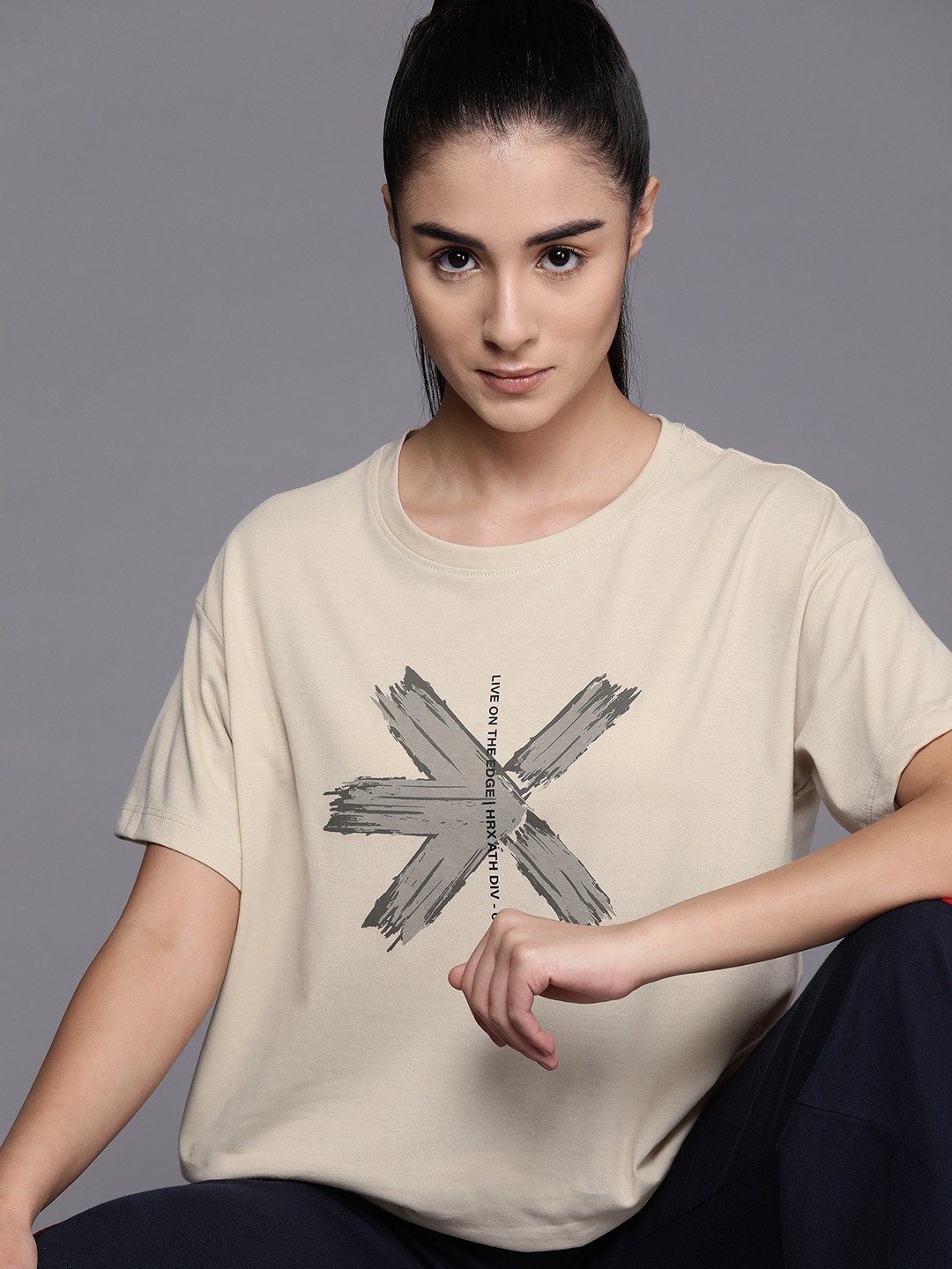 

HRX by Hrithik Roshan Women Typography Printed T-shirt, Beige