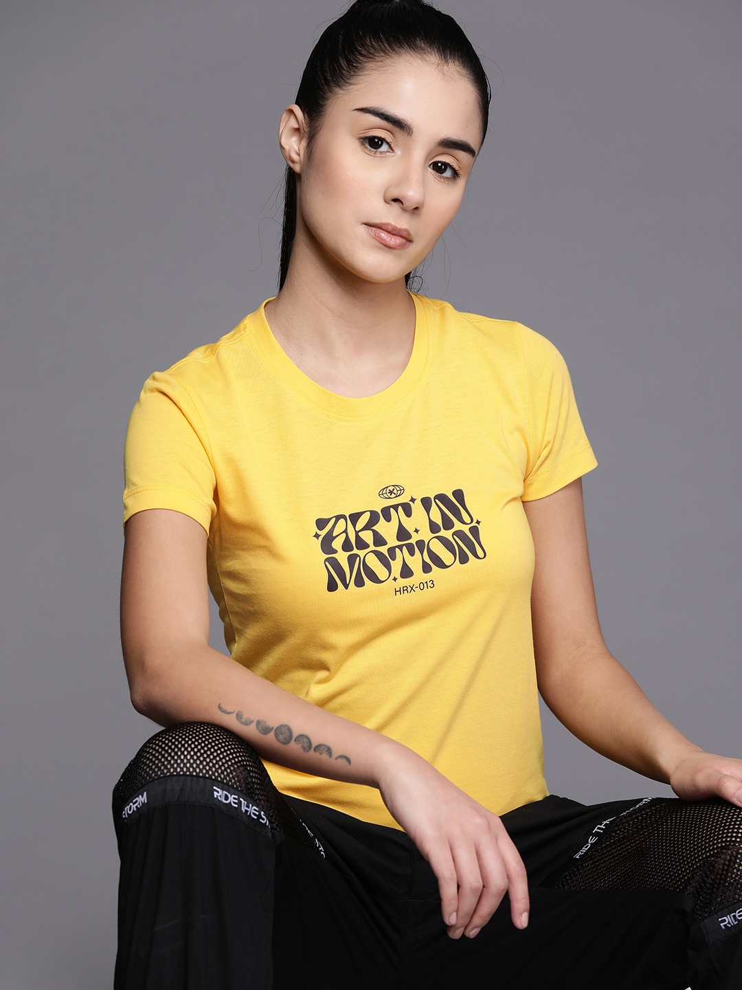 

HRX by Hrithik Roshan Women Typography Printed Slim Fit T-shirt, Yellow