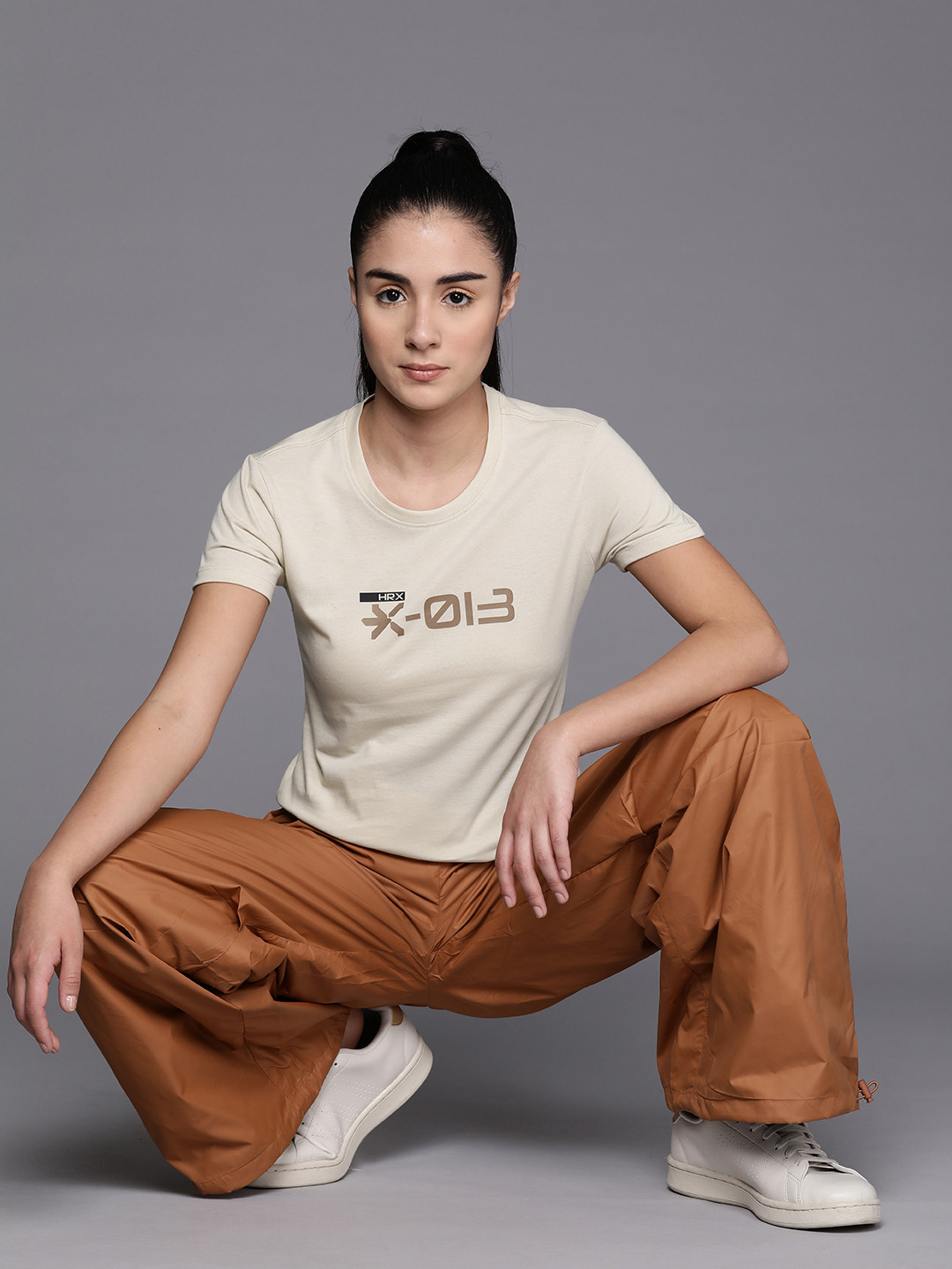 

HRX by Hrithik Roshan Women Typography Printed Slim Fit T-shirt, Beige
