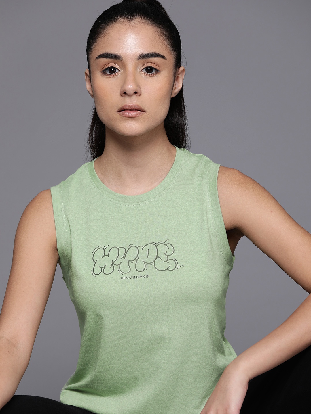 

HRX by Hrithik Roshan Typography Printed Sleeveless T-shirt, Green
