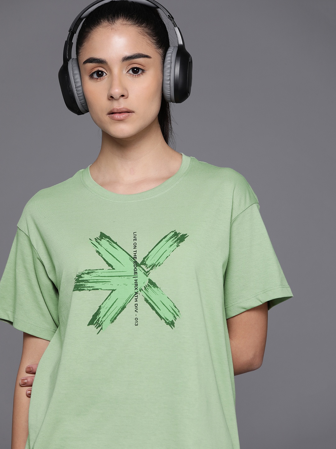 

HRX by Hrithik Roshan Printed Drop-Shoulder Casual Relaxed Fit T-shirt, Green