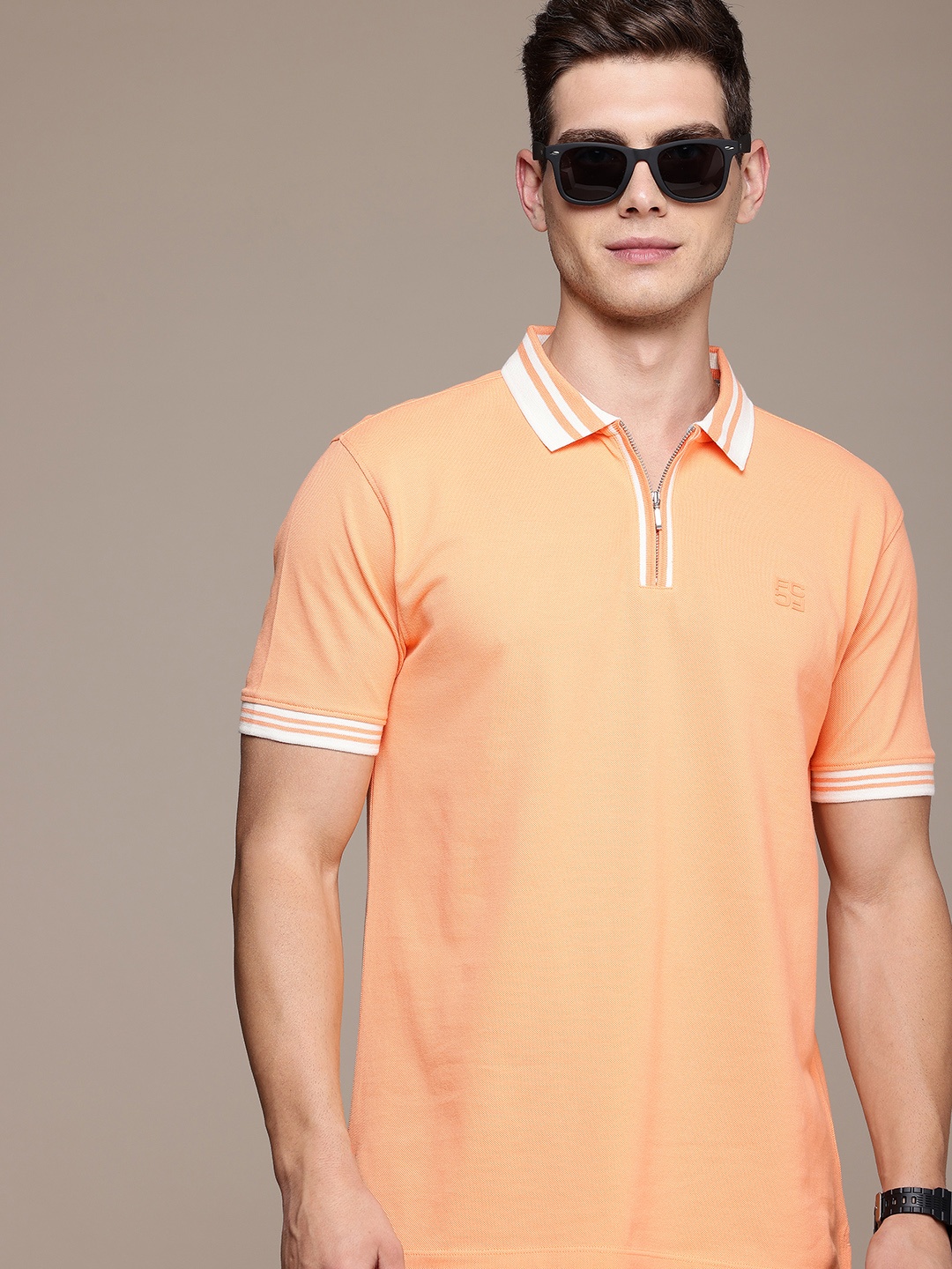 

French Connection Polo Collar Pure Cotton T-shirt, Orange
