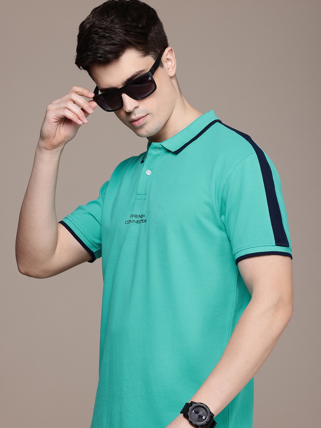 

French Connection Polo Collar Pure Cotton T-shirt, Green