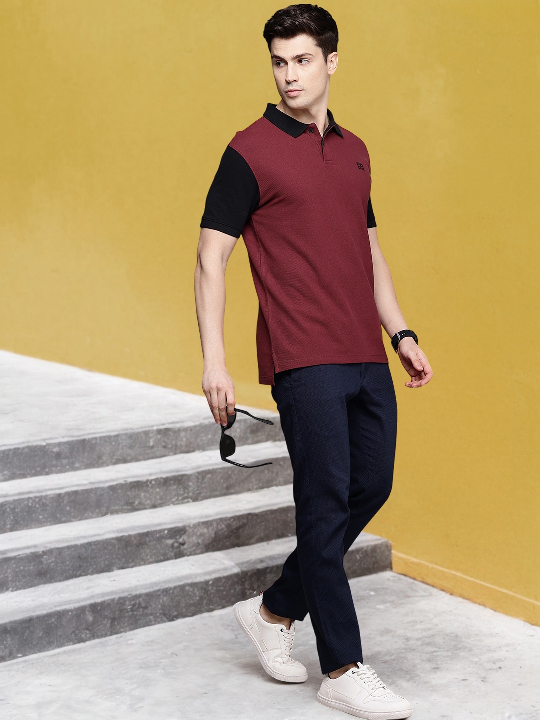 

French Connection Polo Collar Pure Cotton T-shirt, Maroon