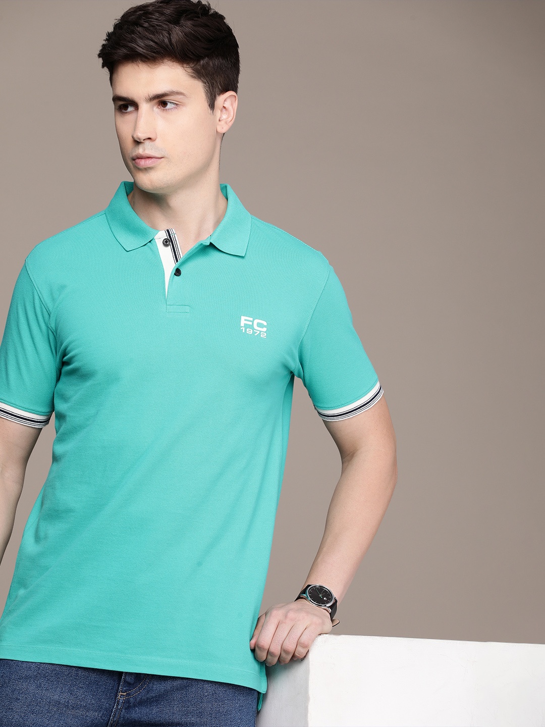 

French Connection Pure Cotton Polo Collar Casual T-shirt, Blue