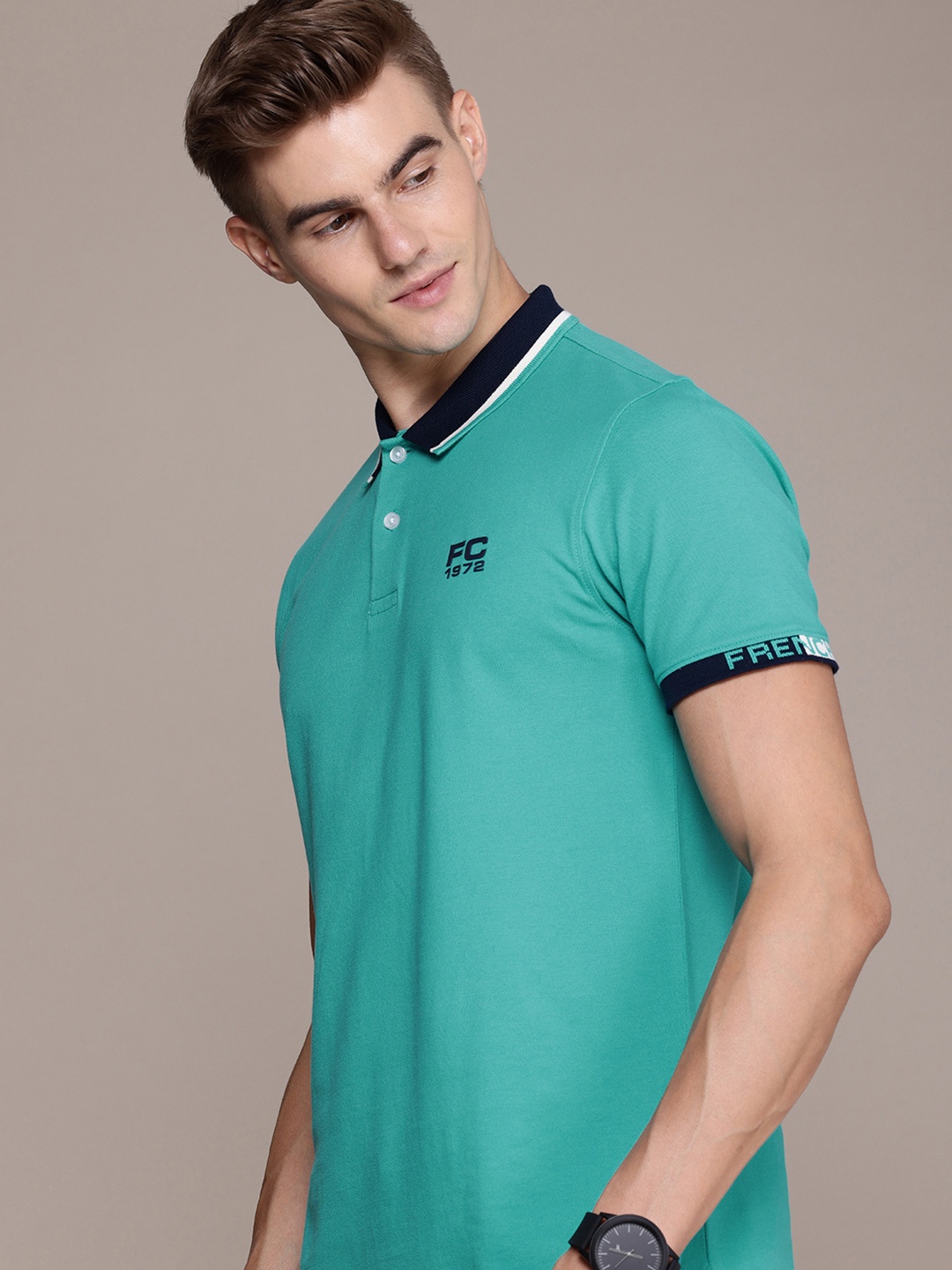 

French Connection Men Polo Collar Pure Cotton T-shirt, Green
