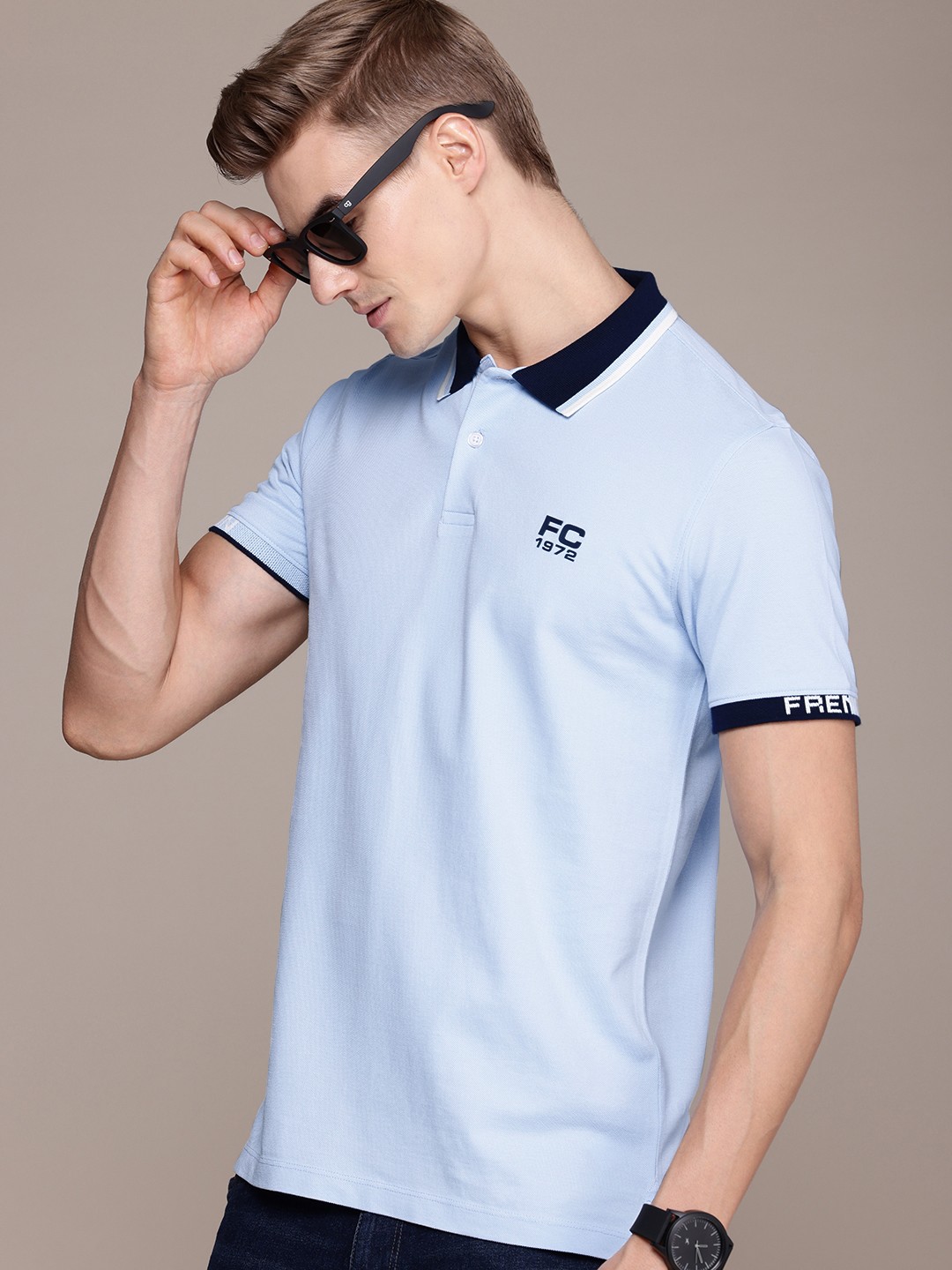 

French Connection Men Polo Collar Pure Cotton T-shirt, Blue