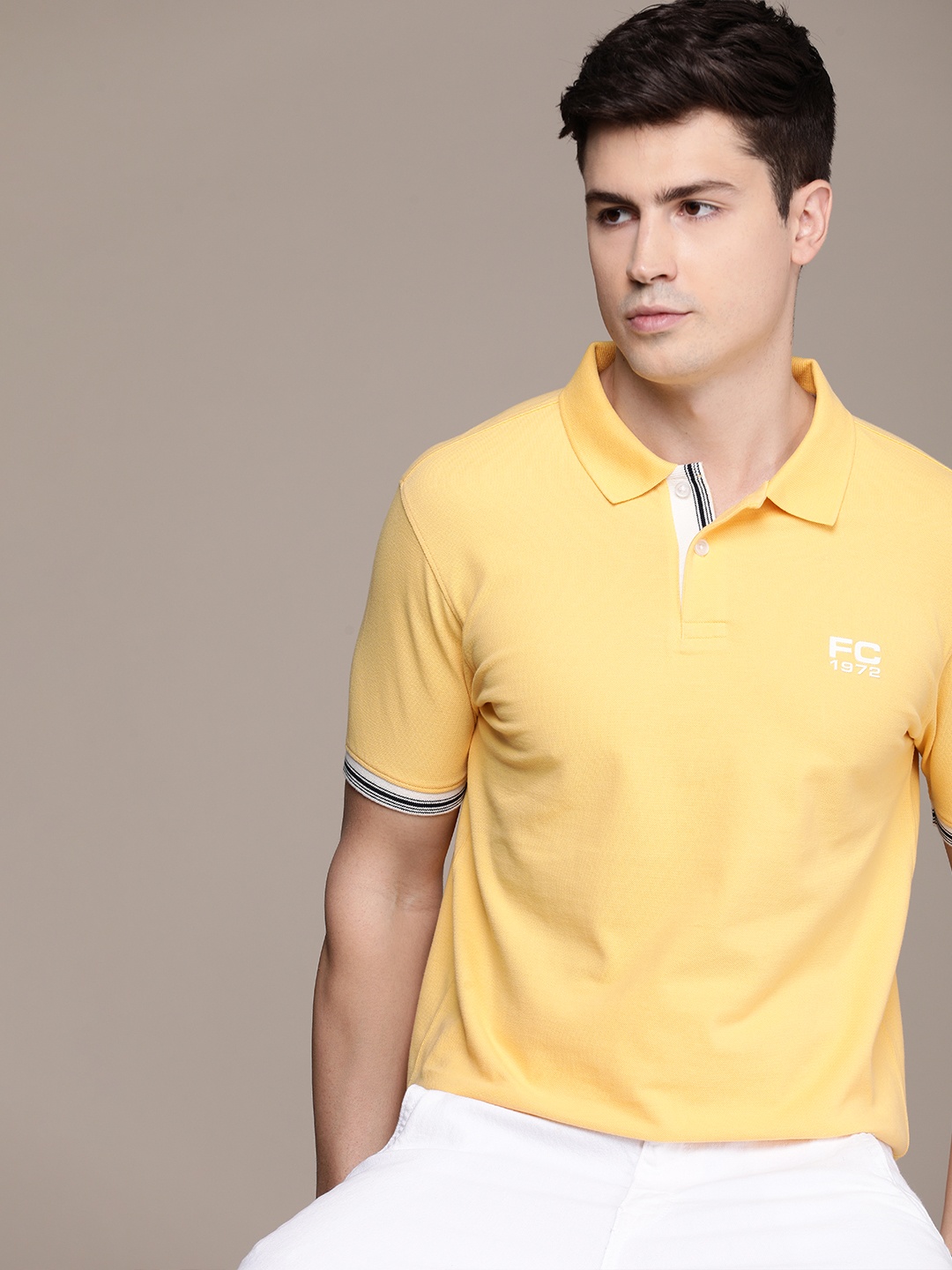 

French Connection Pure Cotton Polo Collar Casual T-shirt, Yellow