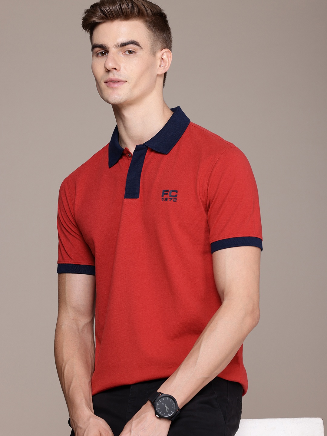 

French Connection Polo Collar Pure Cotton T-shirt, Red