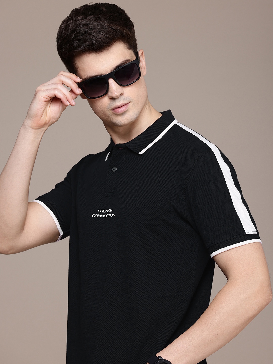 

French Connection Polo Collar Pure Cotton T-shirt, Black