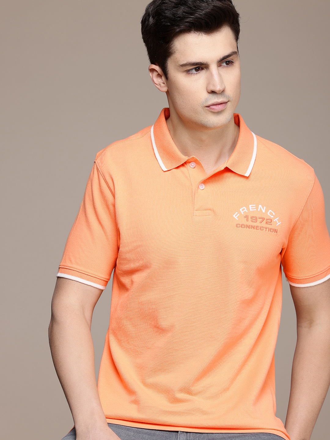 

French Connection Polo Collar Pure Cotton T-shirt, Orange