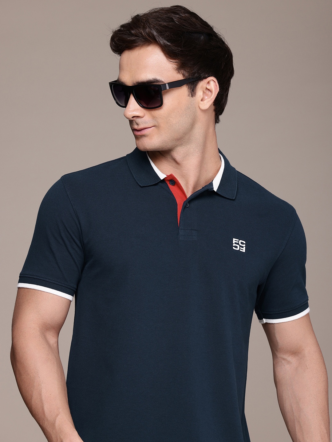 

French Connection Polo Collar Pure Cotton T-shirt, Navy blue