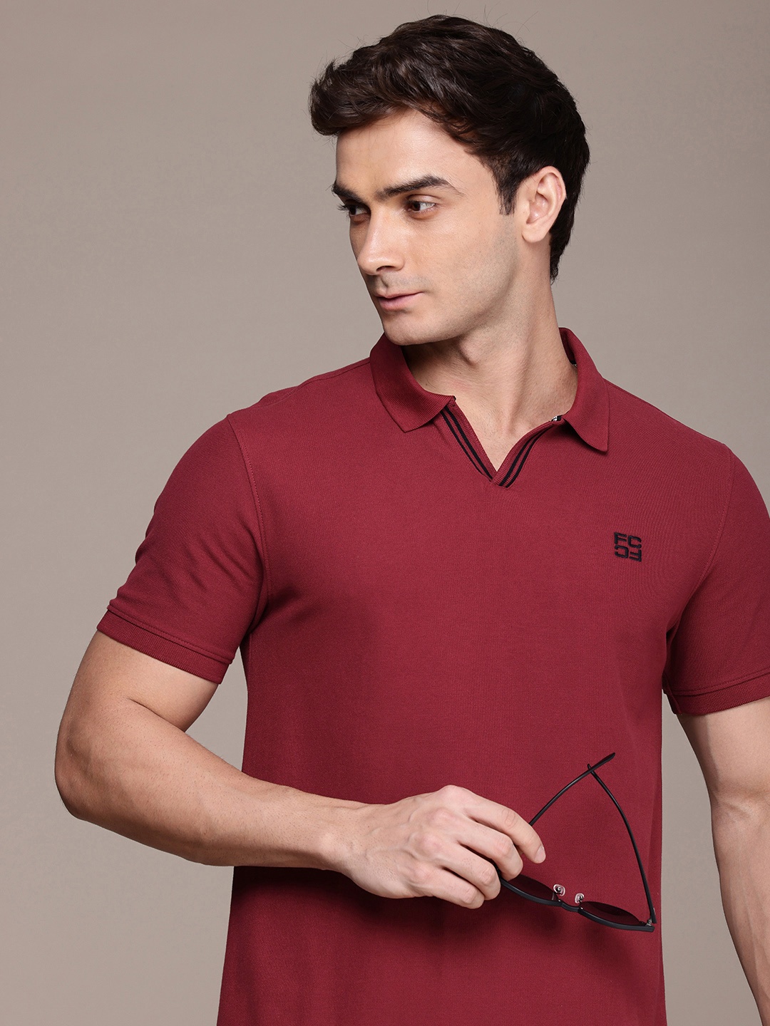 

French Connection Polo Collar Pure Cotton T-shirt, Maroon