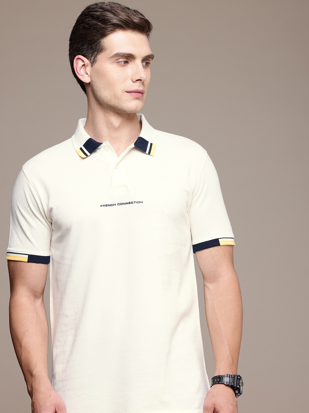 

French Connection Brand Logo Printed Polo Collar Pure Cotton T-shirt, White