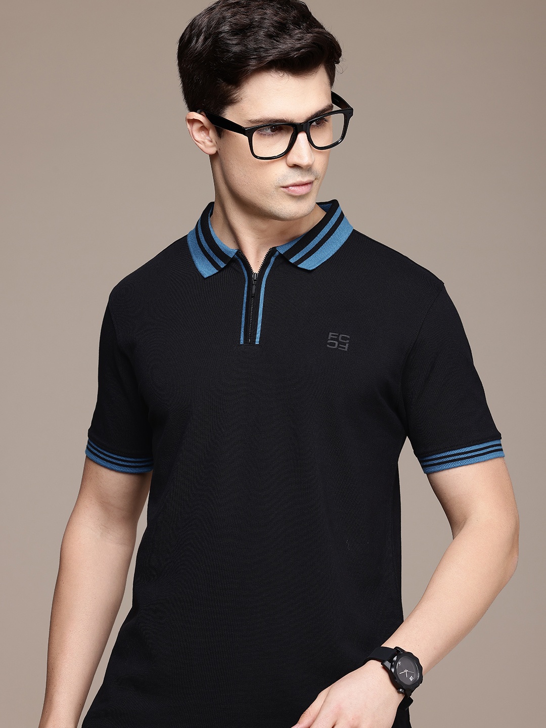 

French Connection Polo Collar Pure Cotton T-shirt, Blue