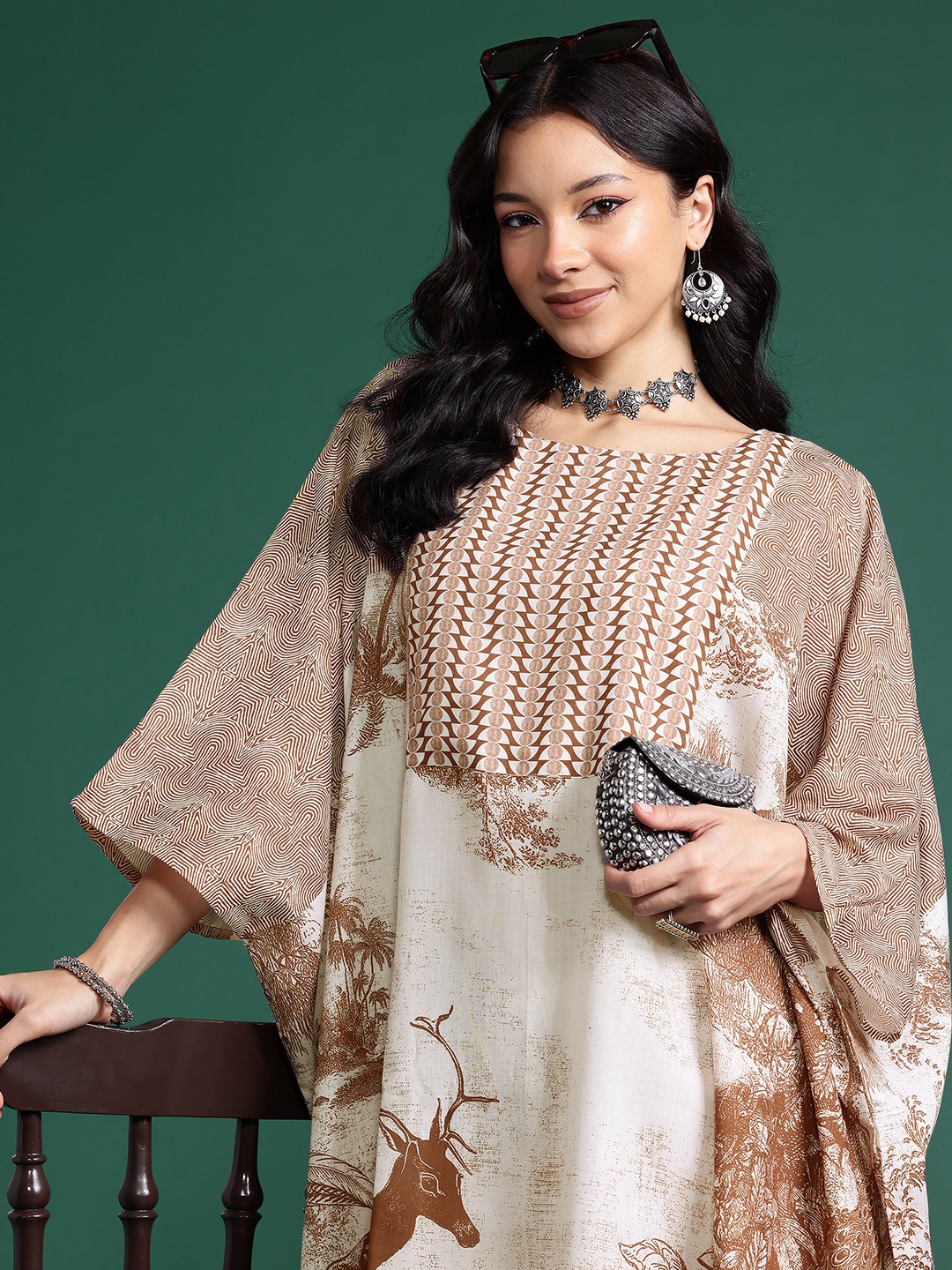 

Sangria Animal Print Kaftan with Palazzos, Brown