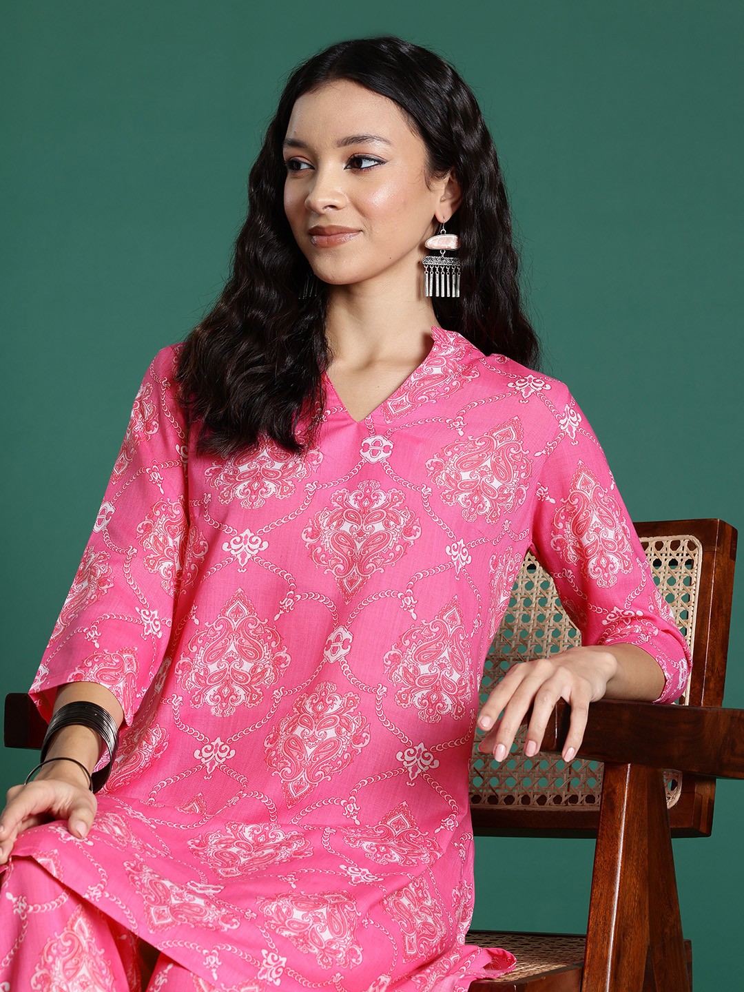 

Sangria Printed Kurta with Salwar, Pink