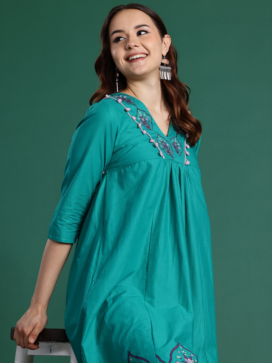 

Sangria Pleated Pure Cotton Kurta Set, Blue