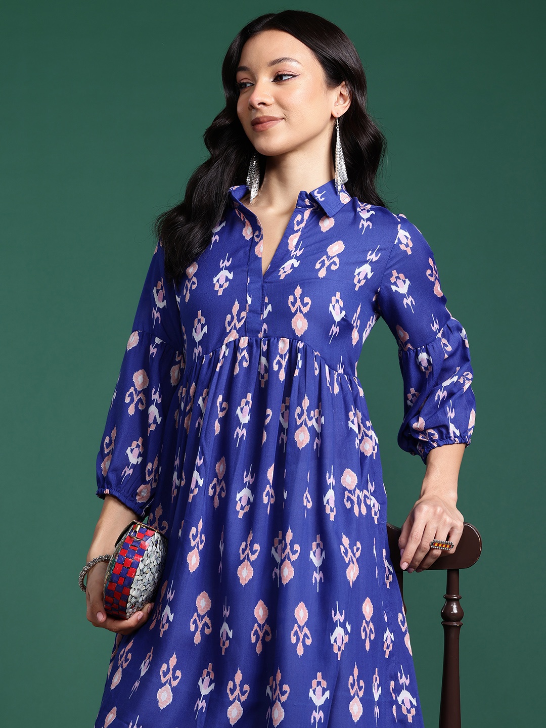 

Sangria Ethnic Motifs Printed Indie Prints Kurta, Blue