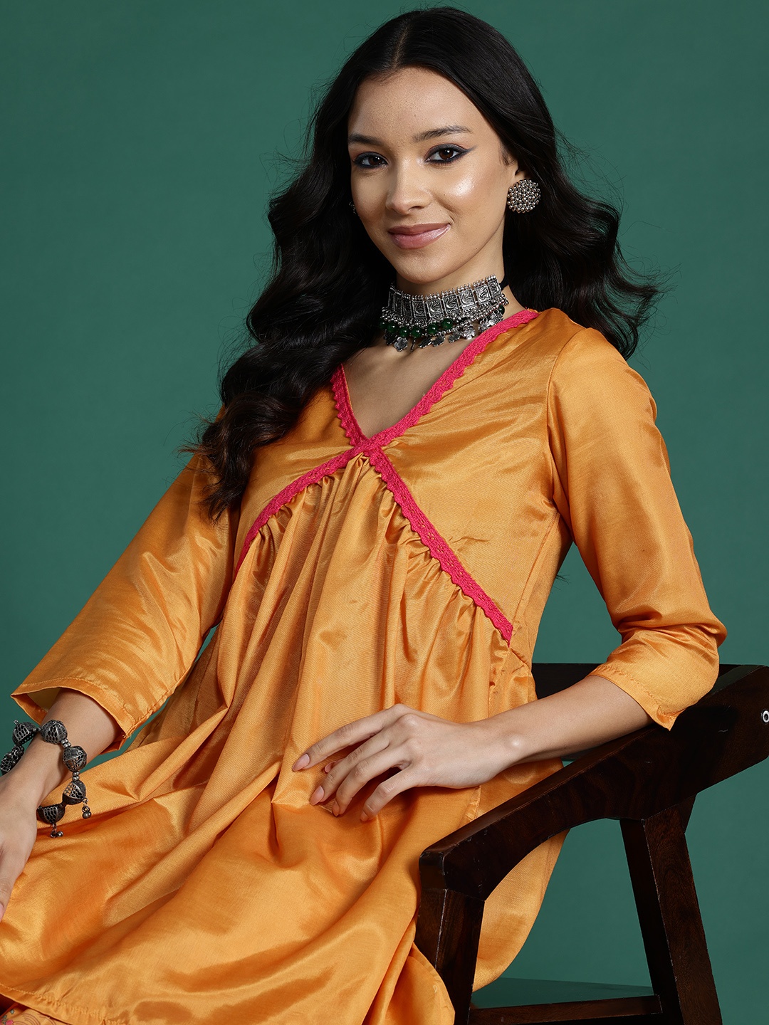 

Sangria Women Empire Kurta with Sharara, Mustard