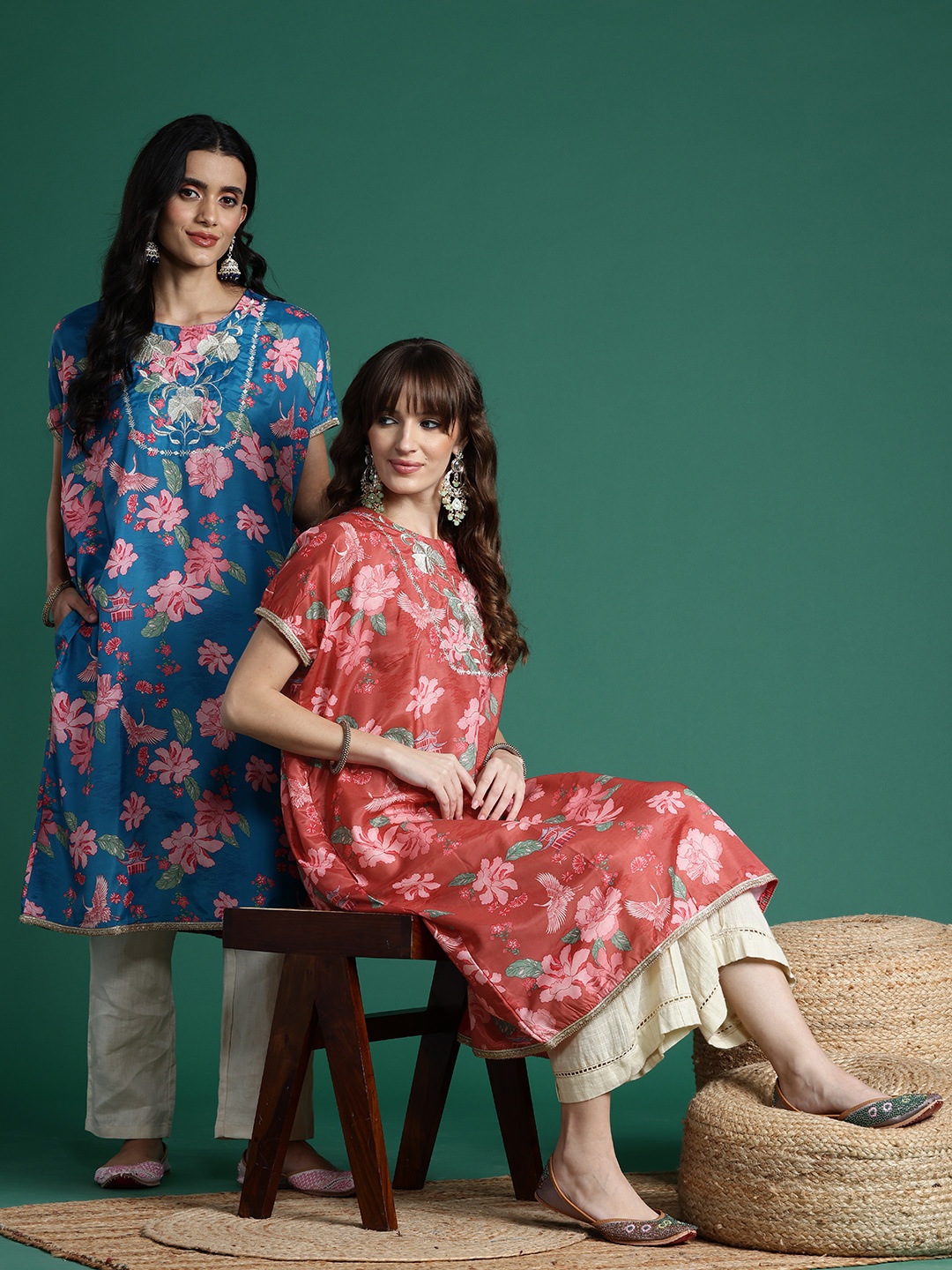 

Sangria Floral Print Straight Kurta, Rust