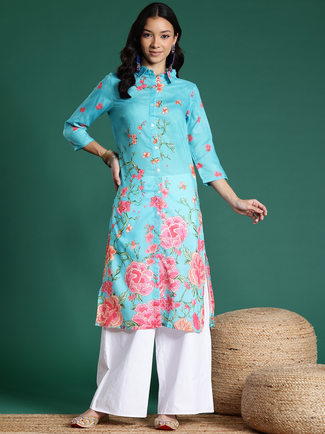 

Sangria Floral Printed Floral Kurta, Blue