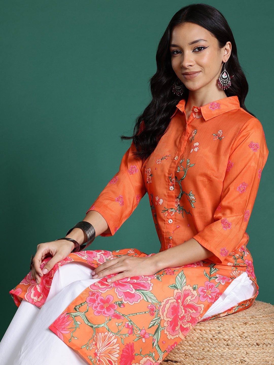 

Sangria Floral Printed Floral Kurta, Orange