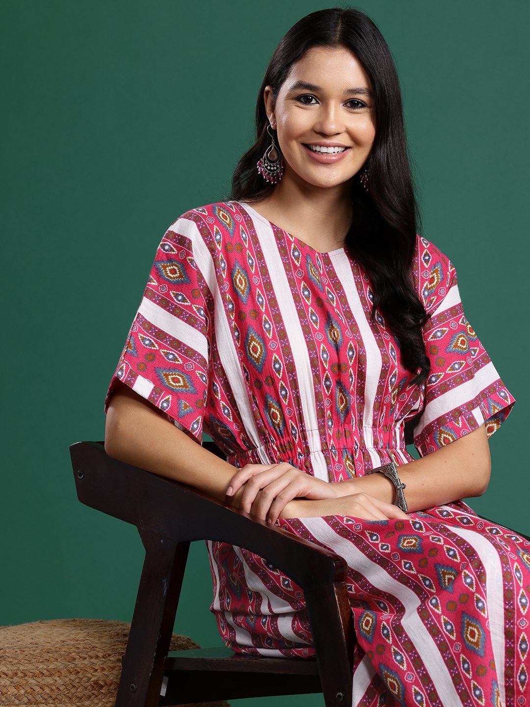 

Sangria Printed Pure Cotton Fusion Kurta Set, Pink