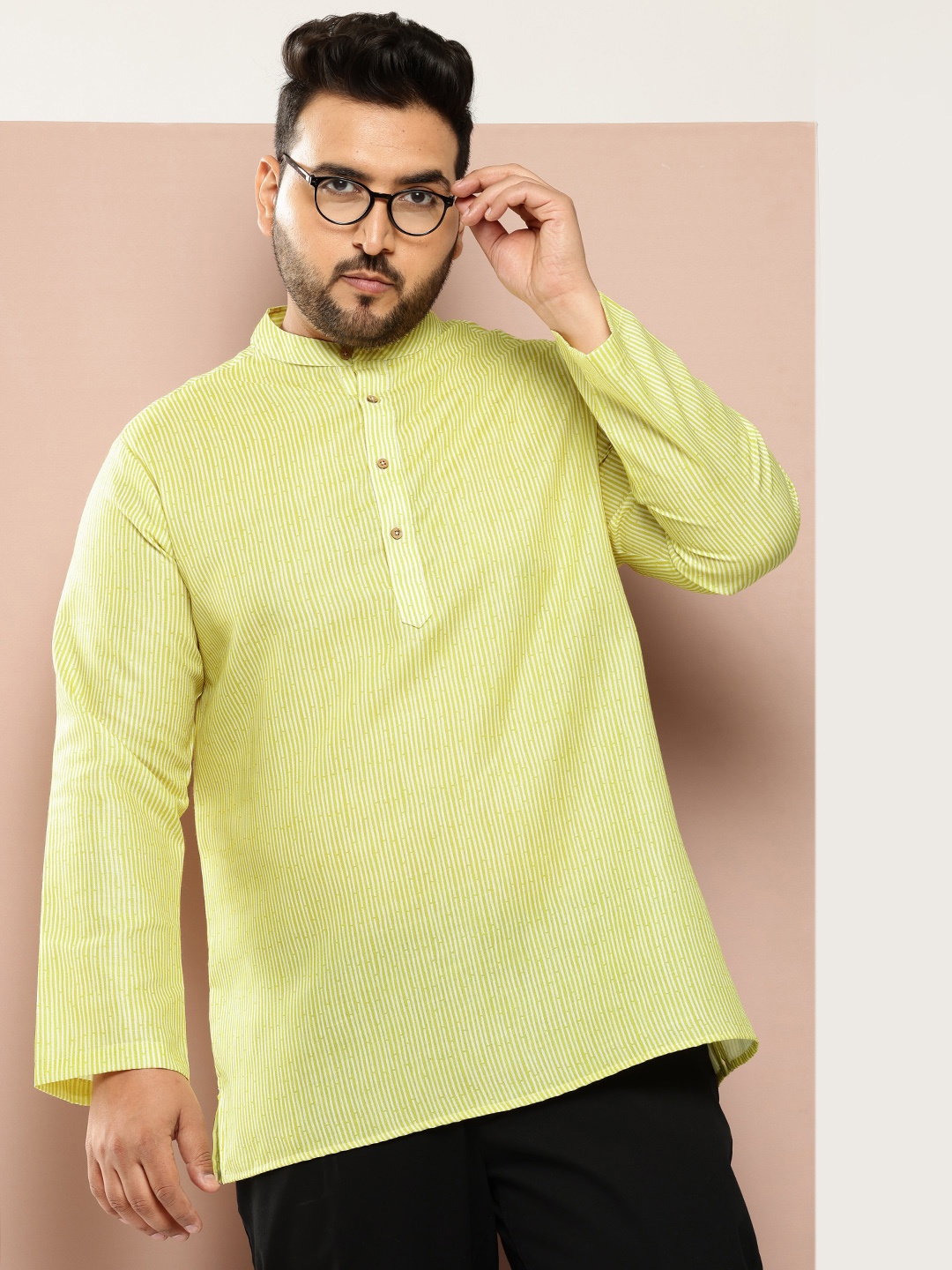 

Sztori Plus Size Striped Kurta, Yellow