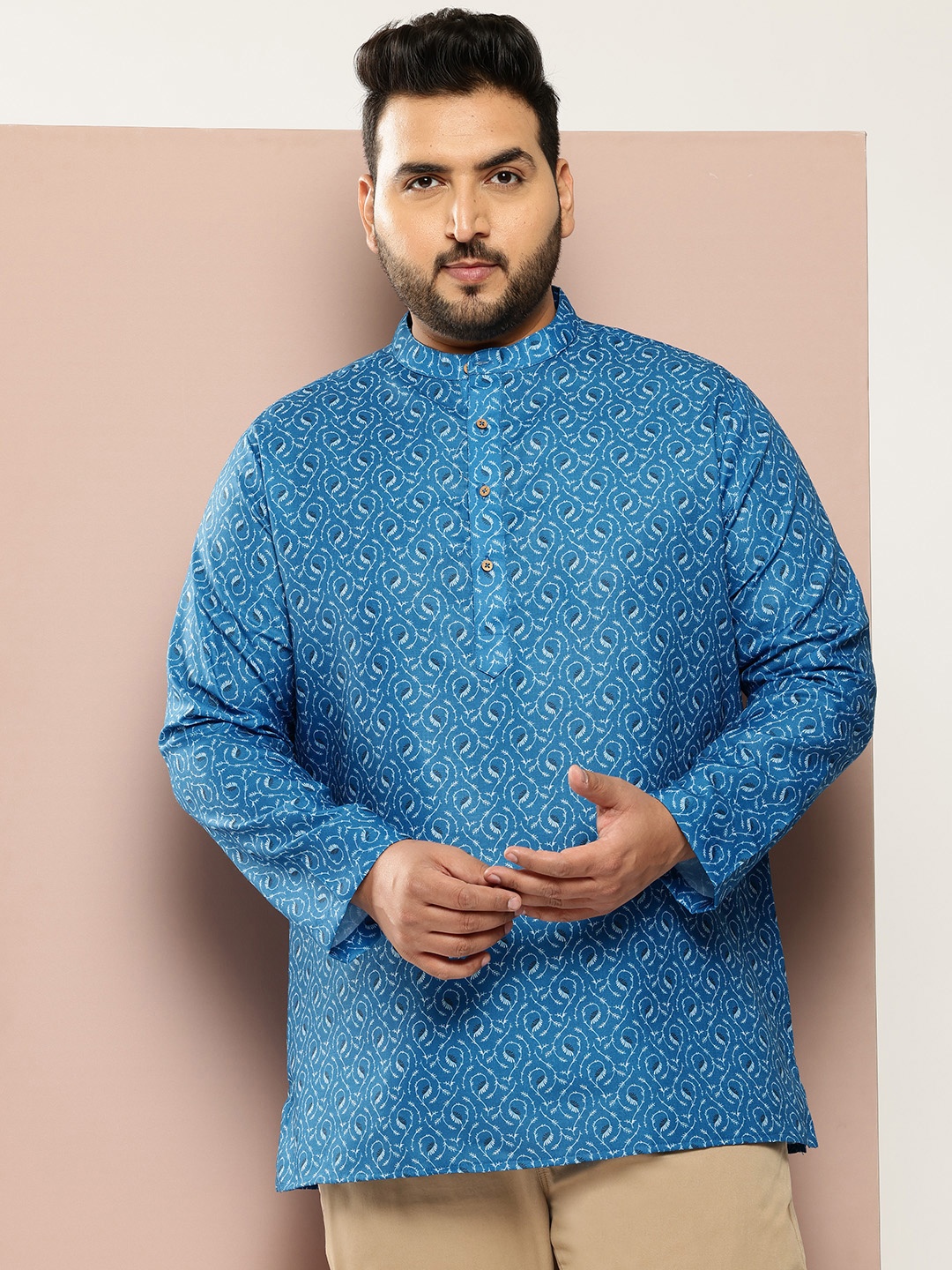 

Sztori Plus Size Ethnic Motifs Printed Kurta, Turquoise blue