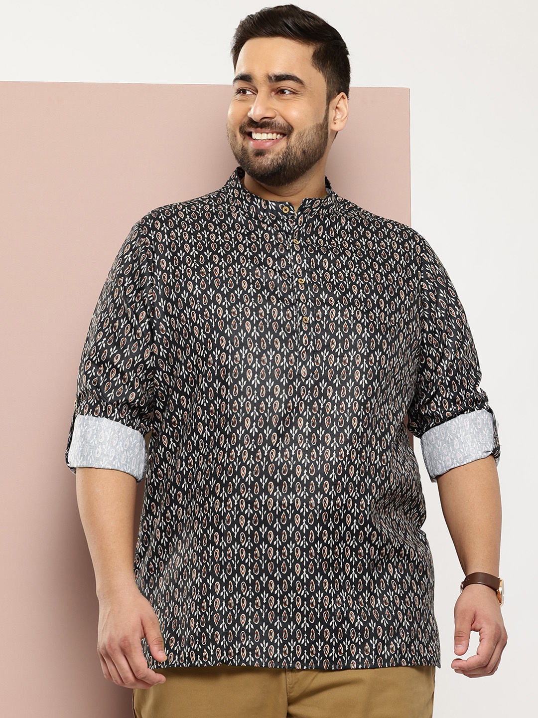

Sztori Plus Size Ethnic Motifs Print Kurta, Black