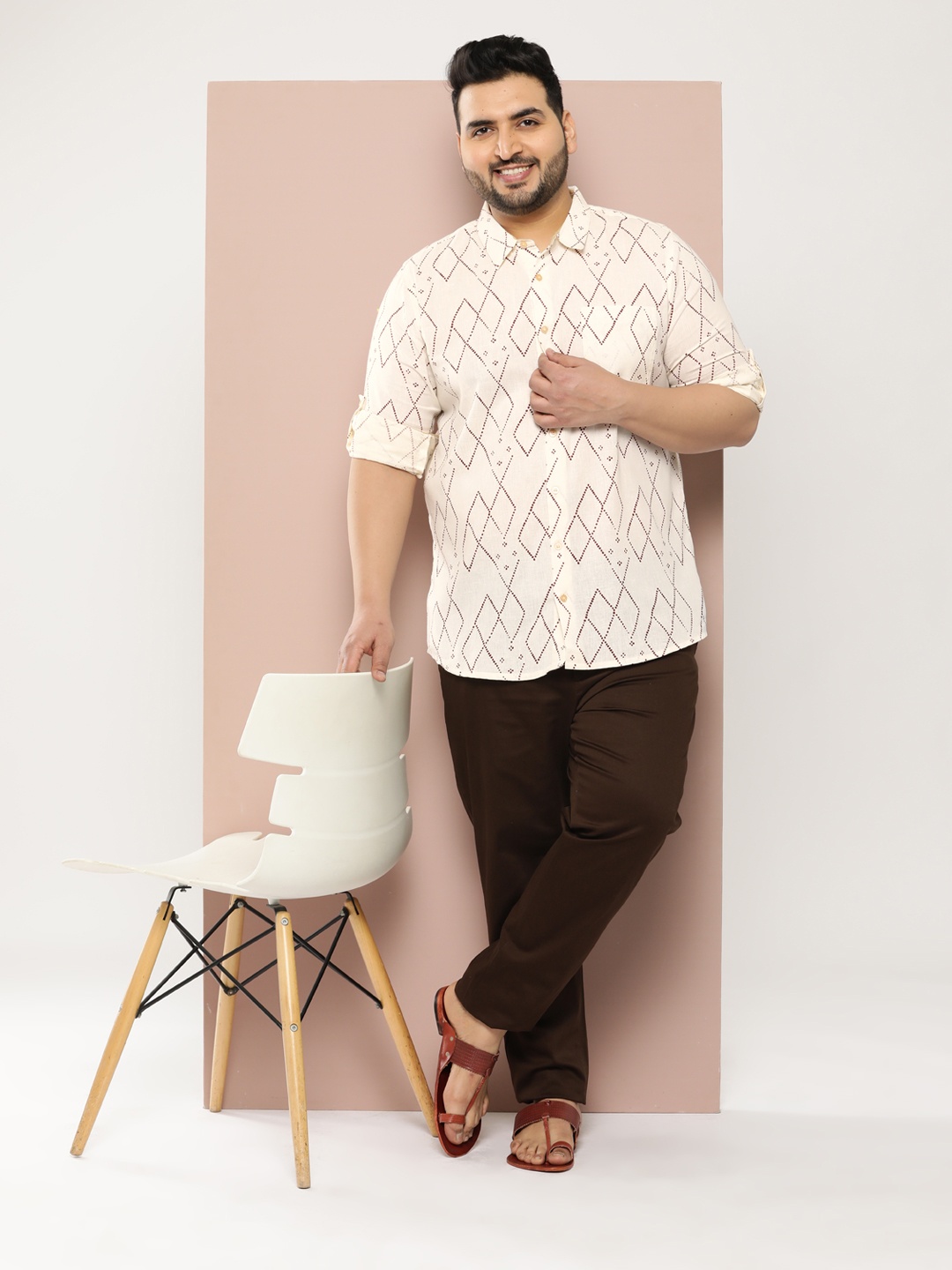 

Sztori Plus Size Cotton Linen Printed Shirt, Off white