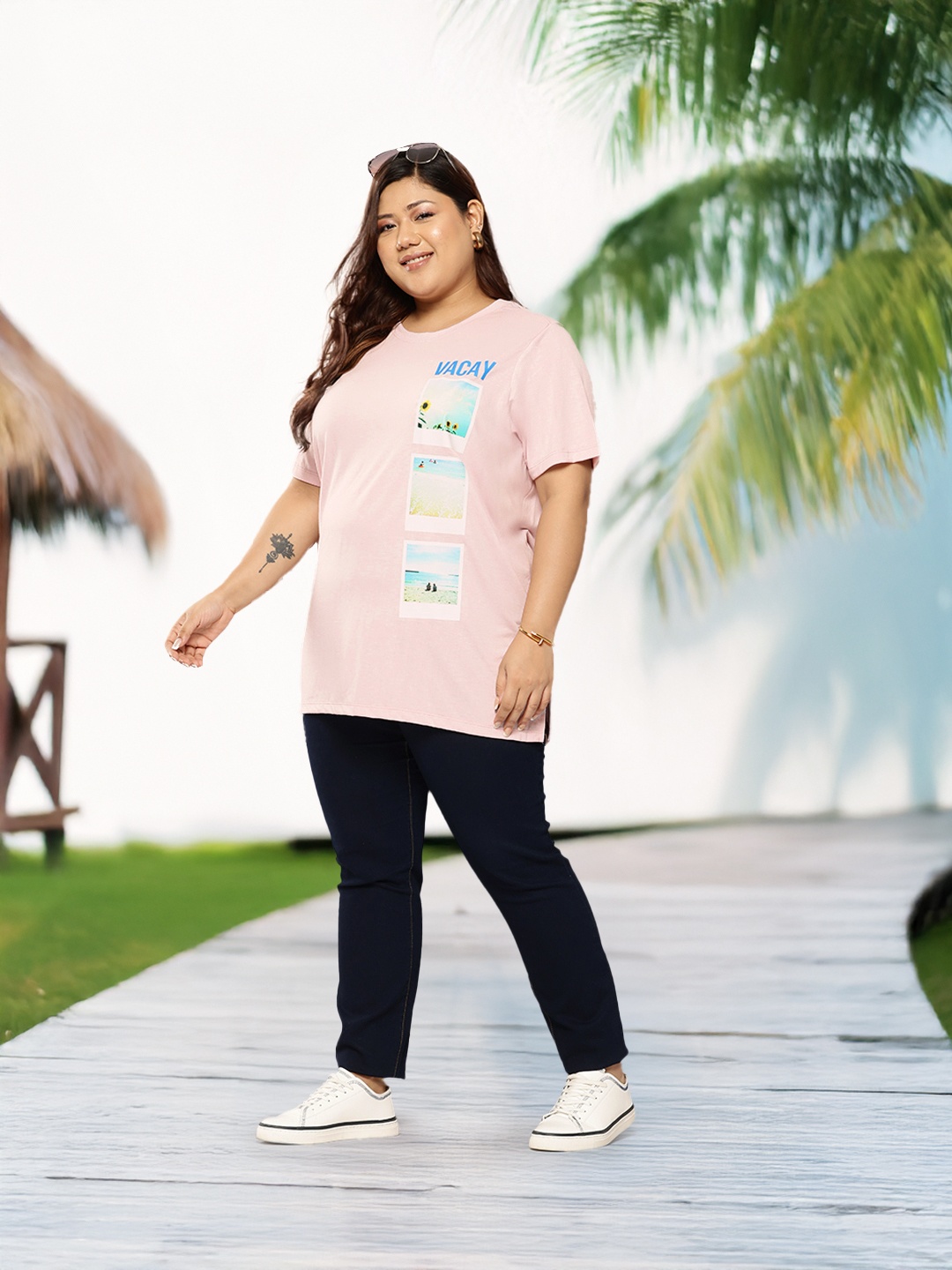 

Sztori Plus Size Printed T-shirt, Lavender