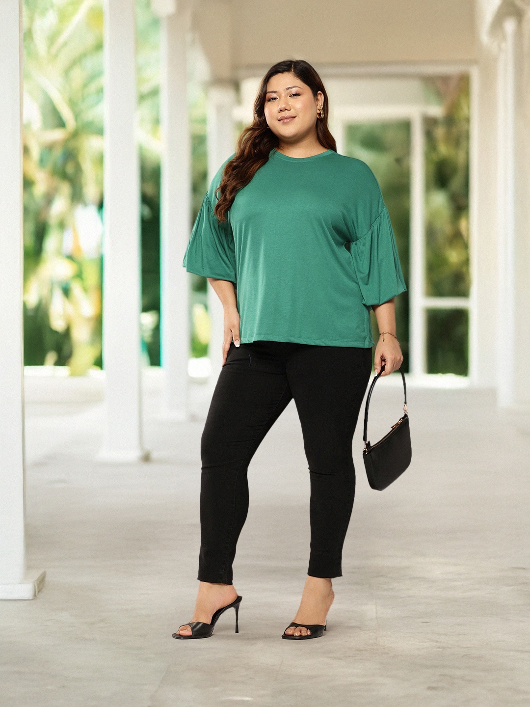 

Sztori Plus Size Flared Sleeve Top, Green