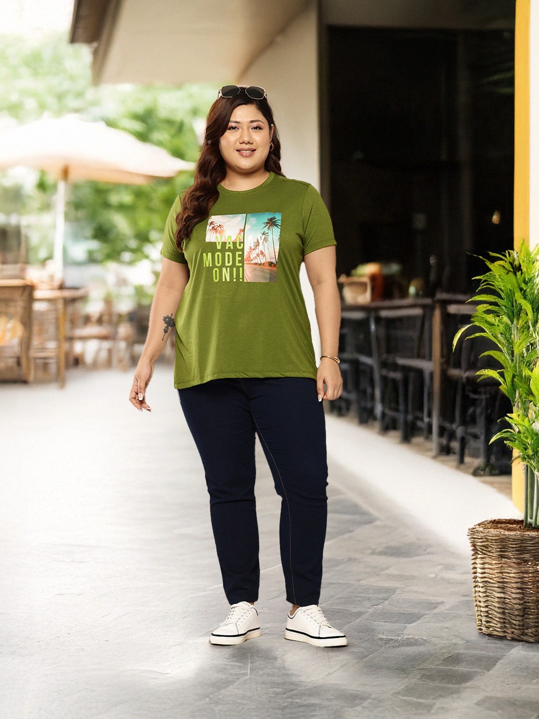 

Sztori Plus Size Printed T-shirt, Green
