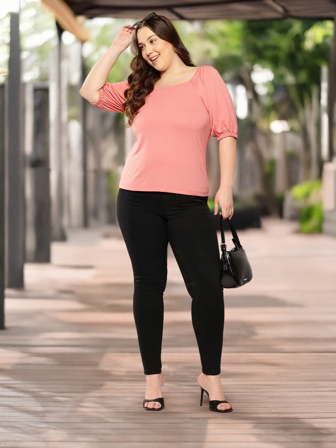 

Sztori Plus Size Puff Sleeves Top, Peach