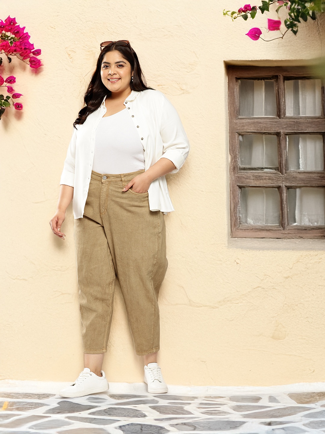 

Sztori Women Plus Size Stretchable Slouchy Jeans, Khaki