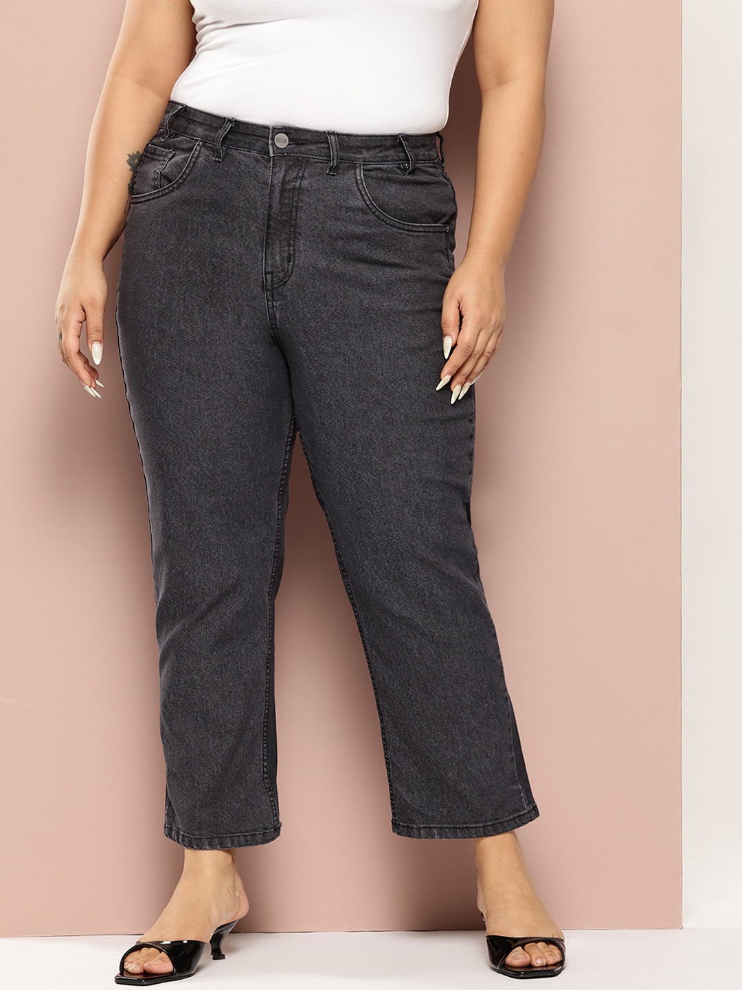 

Sztori Women Plus Size Straight Fit Jeans, Charcoal