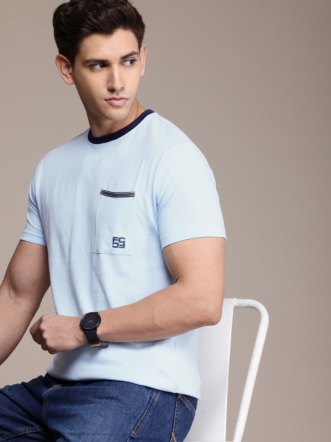 

French Connection Round Neck Pure Cotton T-shirt, Blue