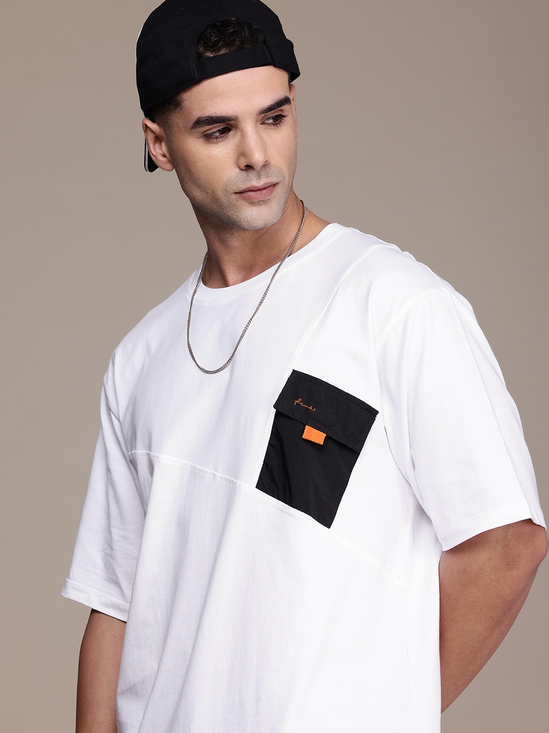 

FCUK Pure Cotton Drop-Shoulder Sleeves Relaxed Fit Pockets T-shirt, White