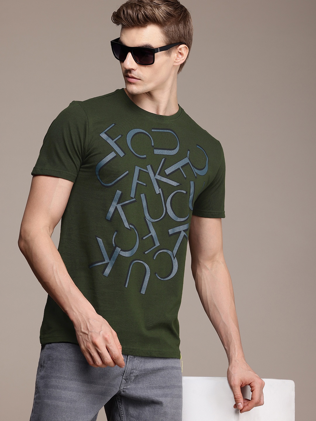 

FCUK Typography Printed Pure Cotton T-shirt, Green