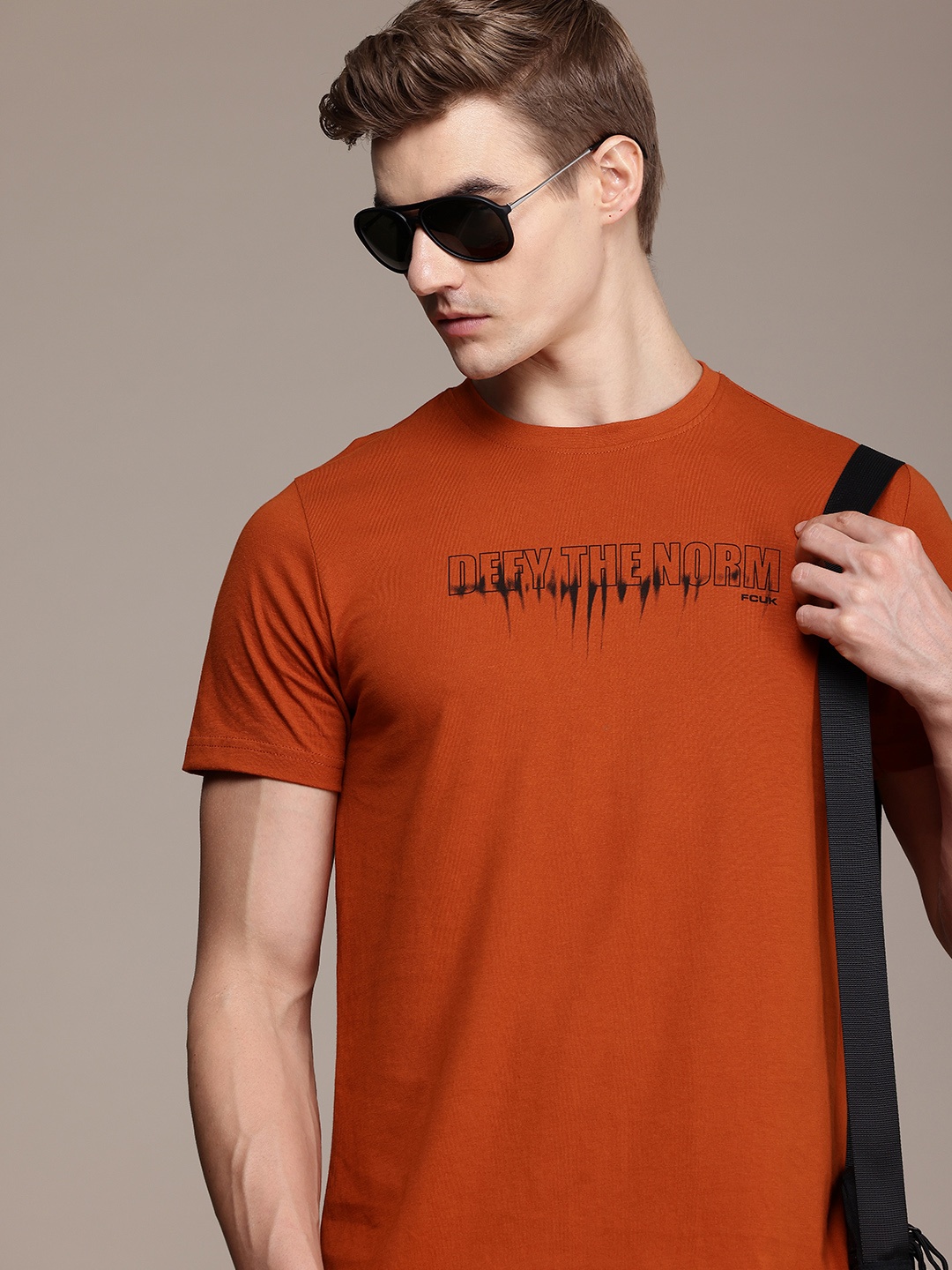 

FCUK Printed Pure Cotton T-shirt, Rust