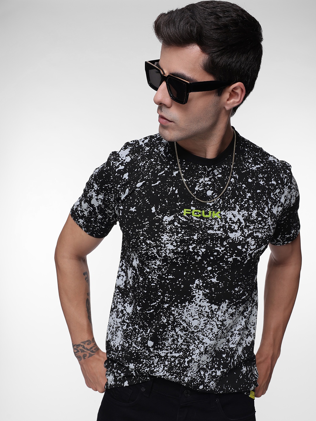 

FCUK Abstract Printed Pure Cotton T-shirt, Black