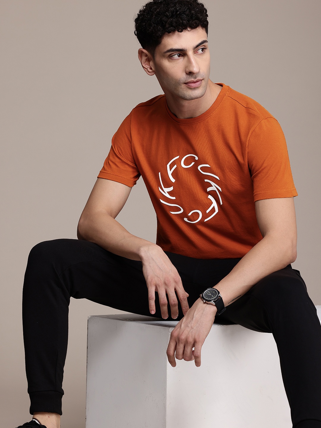 

FCUK Brand Logo Printed Pure Cotton T-shirt, Brown