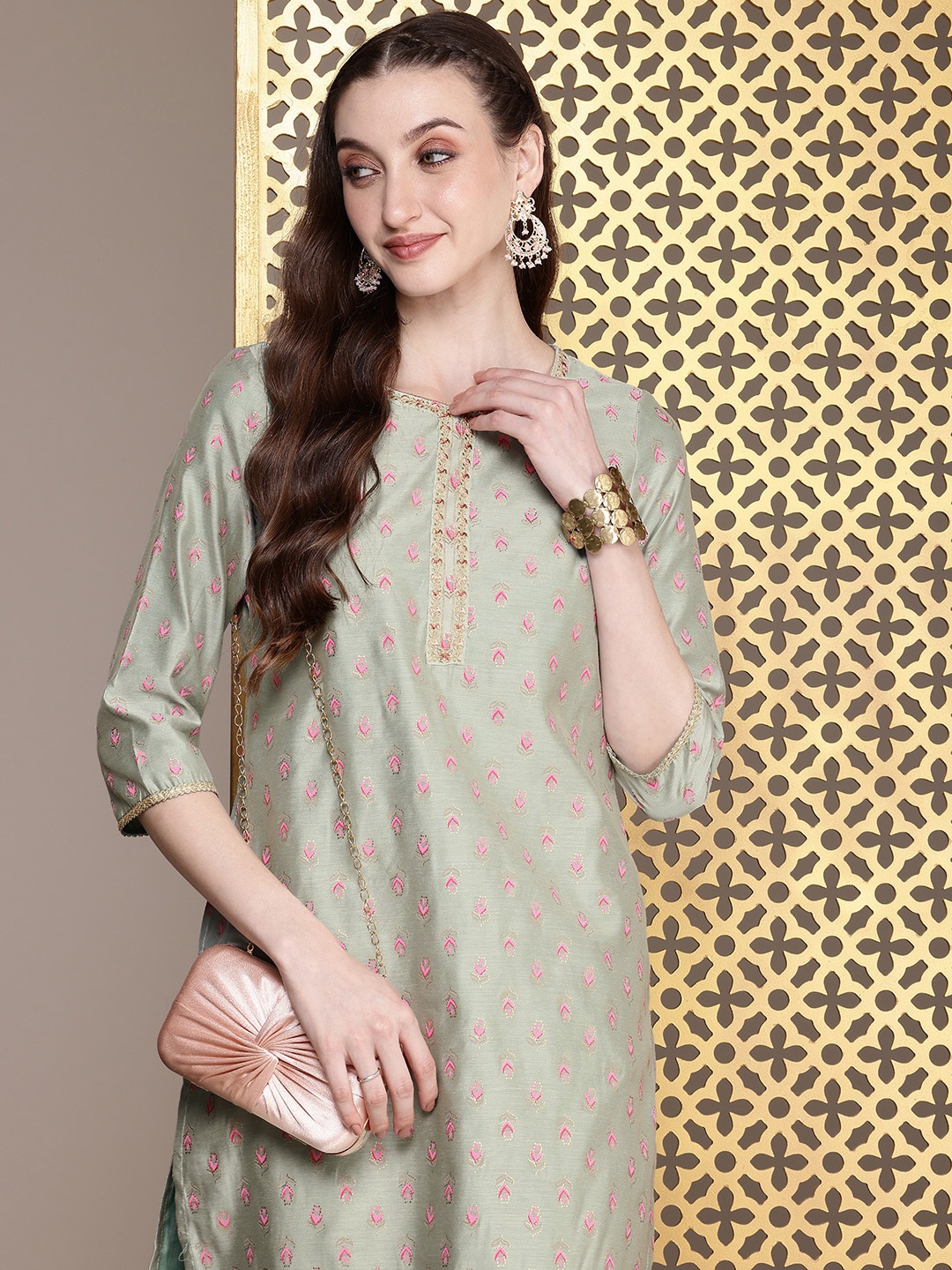 

House of Pataudi Floral Printed Jashn Kurta, Green